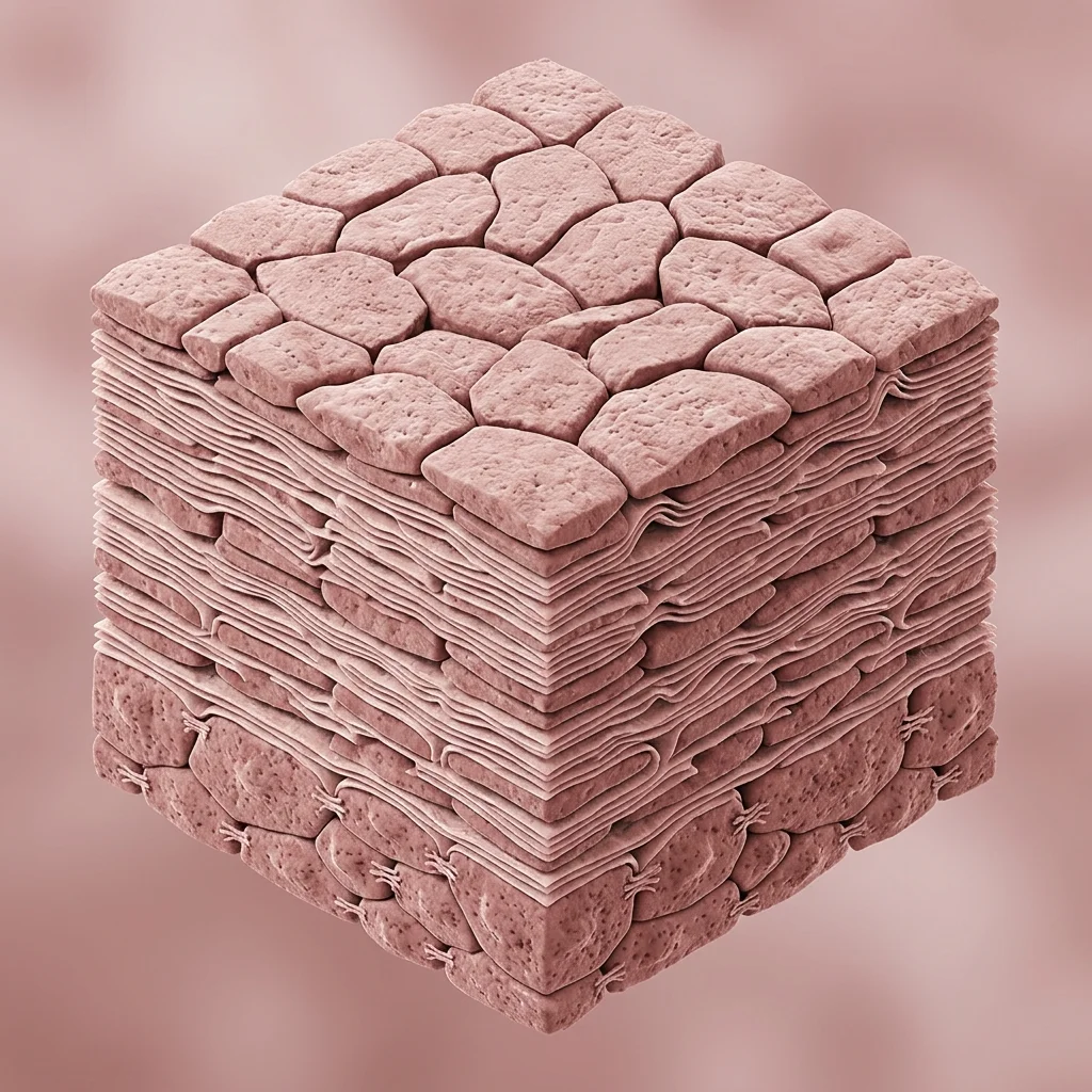Ilustración 3D de la estructura de ladrillos y cemento de la barrera cutánea